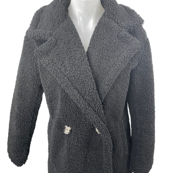 Apparis Women's Black Sherpa Fleece Double Breasted Teddy Trench Coat Jacket XS - Picture 3 of 5